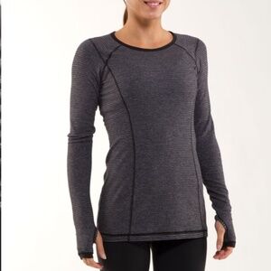 Lululemon Run: Turn Around Long Sleeve Black Heathered Coal Mini Check / Reflect